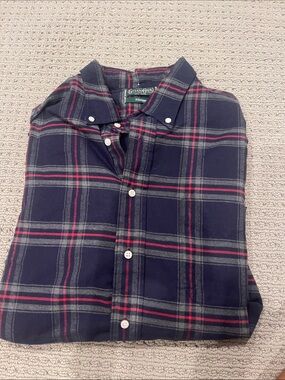 Gitman Brothers Navy Plaid Button-Down Shirt with Red Windowpane
